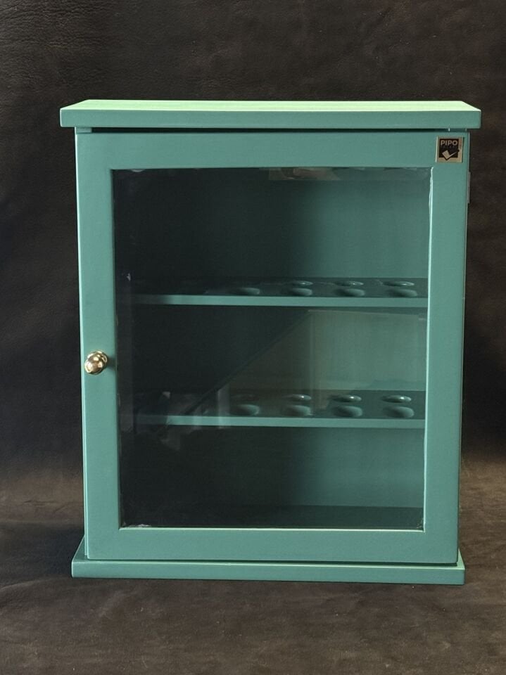 PİPOPAZARI YEŞİL 18'Lİ AHŞAP PİPO DOLABI