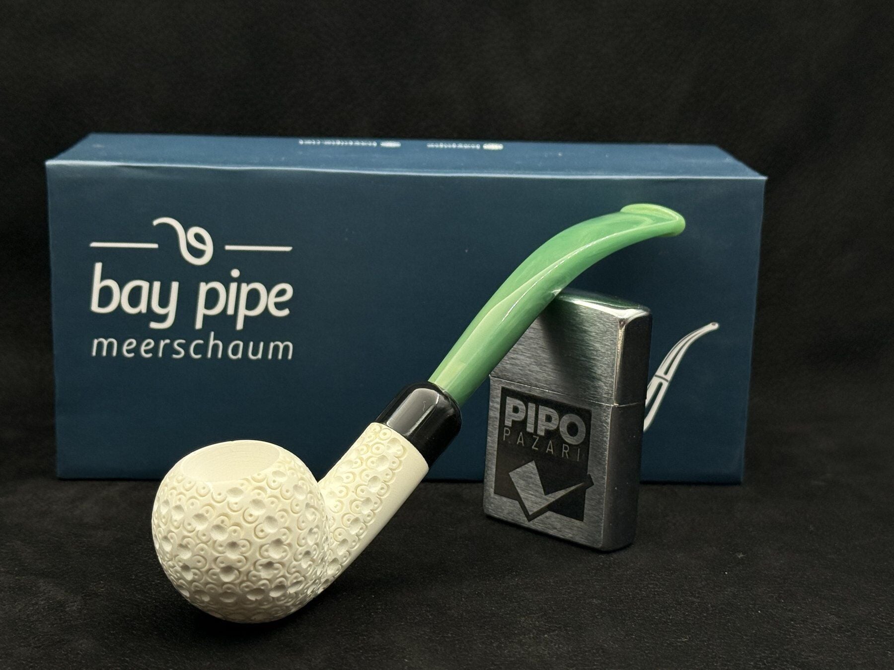 EMRE MANGALTEPE LÜLETAŞI MİNİ HALF BENT GOLF RUSTİK PİPO | Yeşil Akrilik Ağızlık