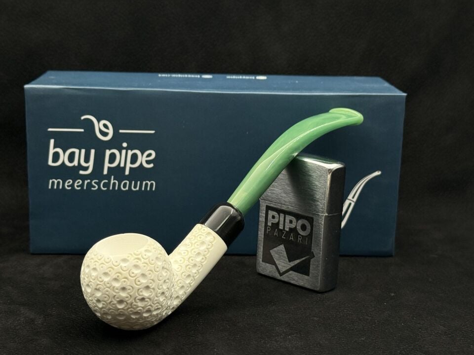 EMRE MANGALTEPE LÜLETAŞI MİNİ HALF BENT GOLF RUSTİK PİPO | Yeşil Akrilik Ağızlık