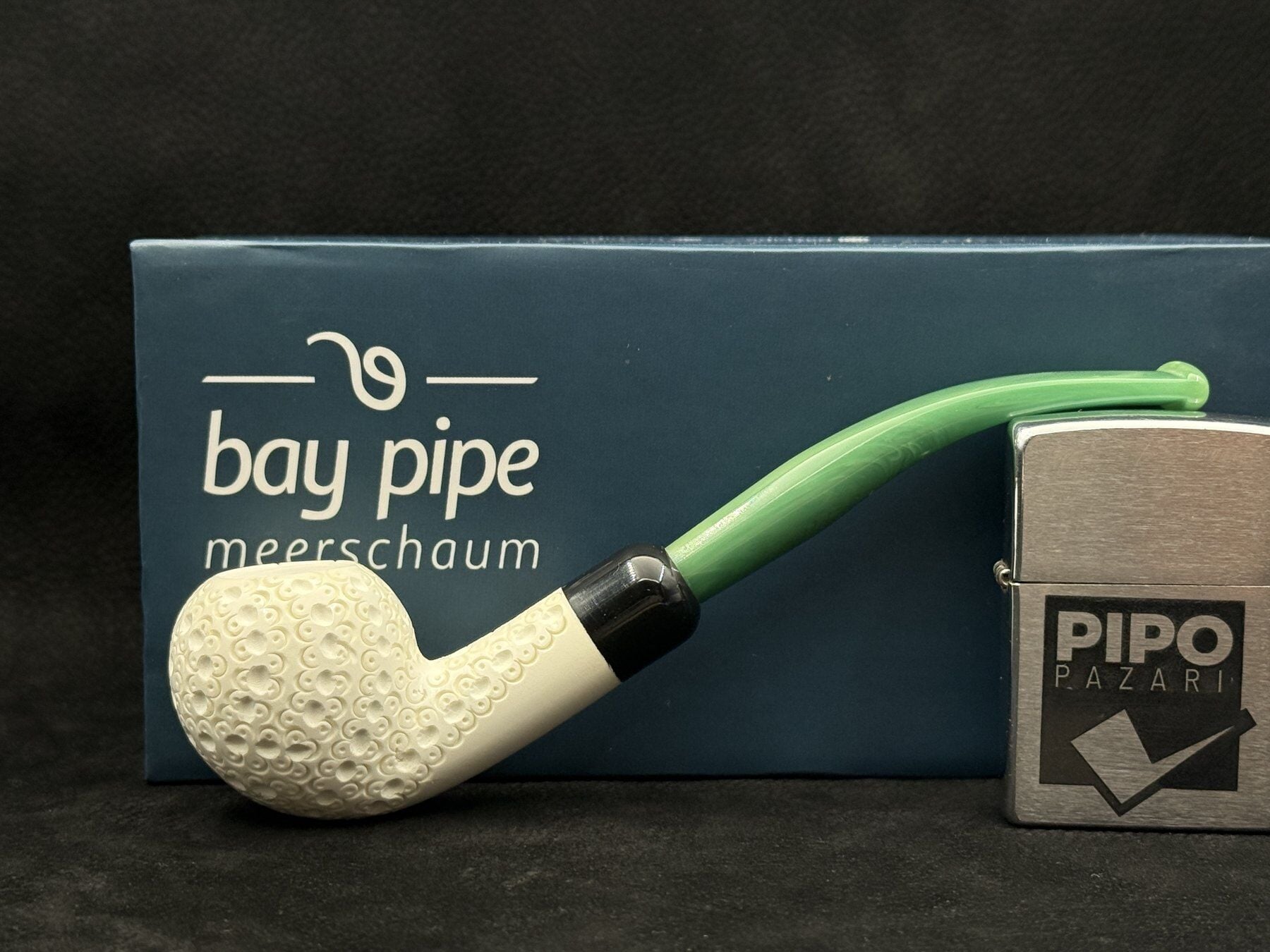 EMRE MANGALTEPE LÜLETAŞI MİNİ HALF BENT GOLF RUSTİK PİPO | Yeşil Akrilik Ağızlık