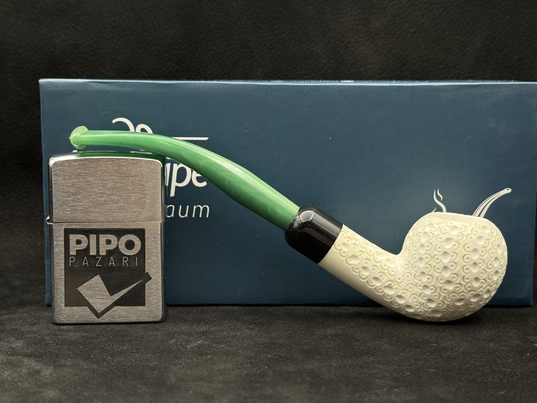 EMRE MANGALTEPE LÜLETAŞI MİNİ HALF BENT GOLF RUSTİK PİPO | Yeşil Akrilik Ağızlık