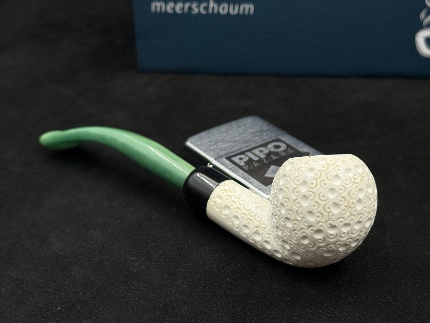 EMRE MANGALTEPE LÜLETAŞI MİNİ HALF BENT GOLF RUSTİK PİPO | Yeşil Akrilik Ağızlık