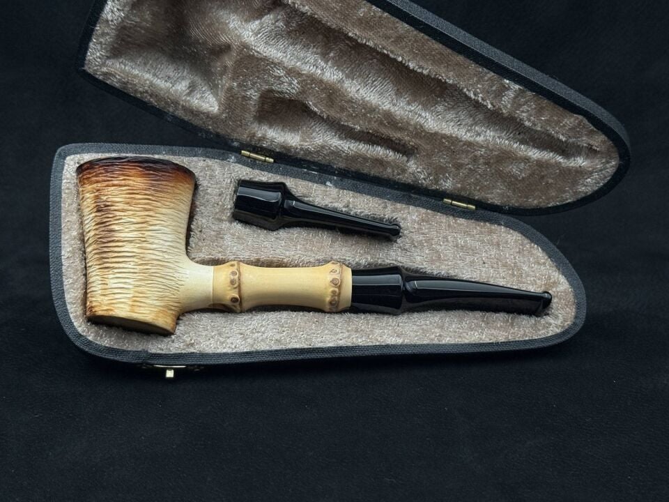 Altınay Lületaşı Bamboo Shank Poker | Çift Ağızlıklı El Yapımı Türk Piposu